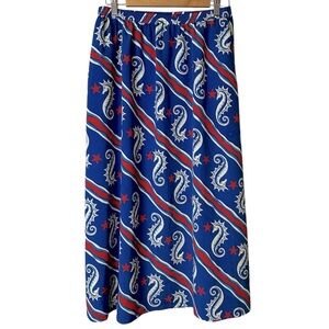 Bob Mackie Wearable Art‎ Nautical Maxi Skirt Seahorse Artsy Whimsy Patriotic
